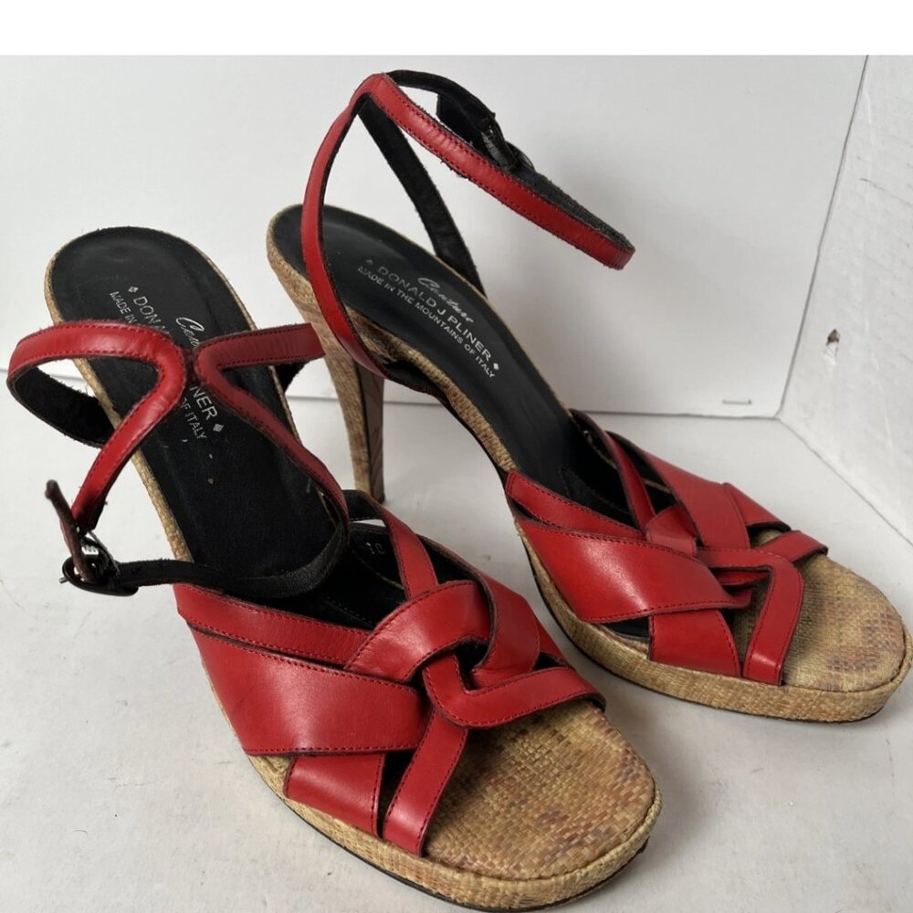 Donald J Pliner Couture Red Leather Platform Sandals Heels 10M Italy